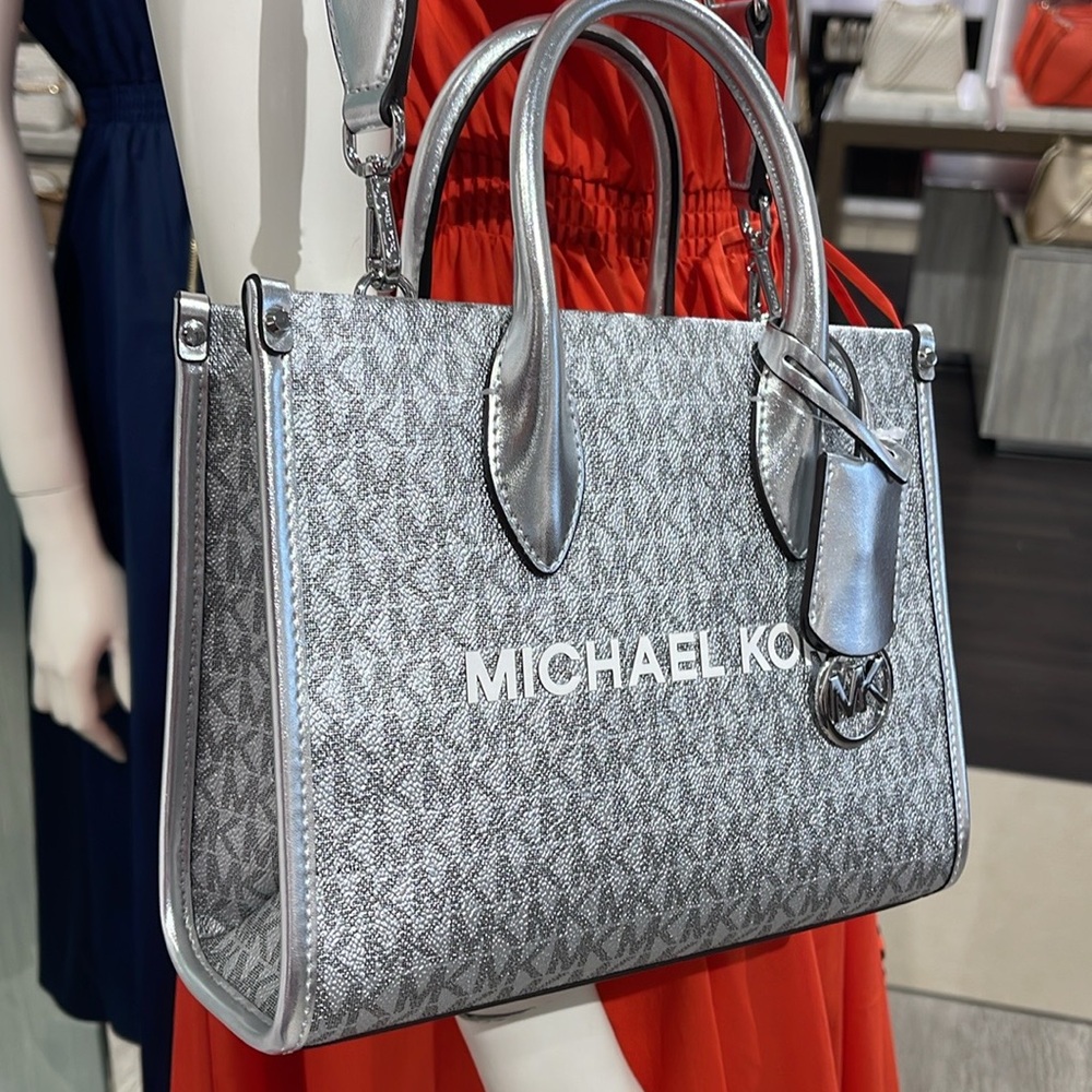 Michael Kors Mirella Small Metallic Signature Logo Crossbody Bag 
Silver 
NWT - Picture 11 of 16